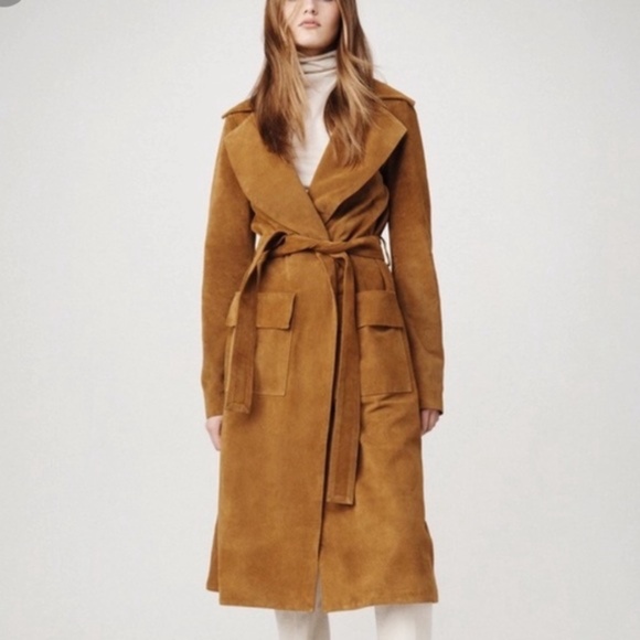 Frame Suede Leather Maxi Long Trench Coat Jacket Le Duster Tan Camel Size XS S - Picture 3 of 17